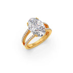 Oval Diamond Ring for Women – Split Shank Solitaire in Yellow Gold – Bold Statement Ring